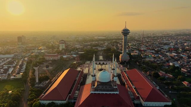 aerial view of the largest grand mosque in Central Java in the morning