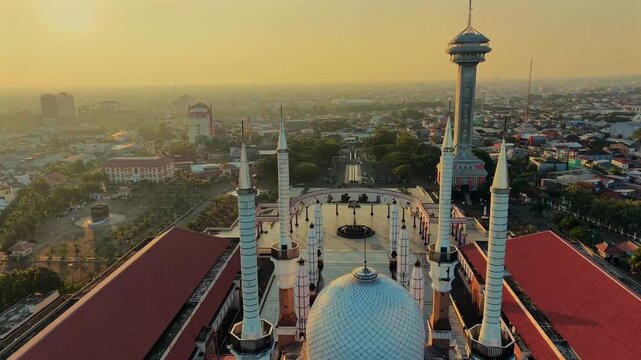 aerial view of the largest grand mosque in Central Java in the morning
