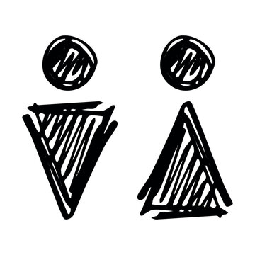 Hand drawn female and male gender identity sign Girls and boys Man and woman pictogram Lady and gentleman for restroom, toilet, washroom, lavatory, closet, WC, bathroom, door sticker