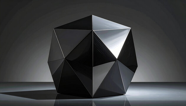 Black geometric shape object with reflective surface