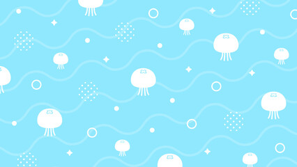 クラゲ 海 かわいい ポップ 夏 配信 サムネイル バナー デザイン 背景 イラスト   © ラムネマテリアル（公式）