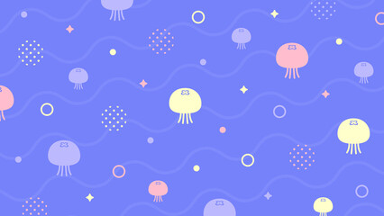 クラゲ 海 かわいい ポップ 夏 配信 サムネイル バナー デザイン 背景 イラスト   © ラムネマテリアル（公式）