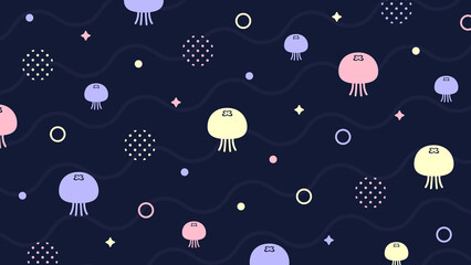 クラゲ 海 かわいい ポップ 夏 配信 サムネイル バナー デザイン 背景 イラスト   © ラムネマテリアル（公式）