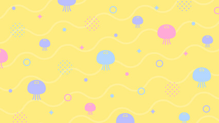 クラゲ 海 かわいい ポップ 夏 配信 サムネイル バナー デザイン 背景 イラスト   © ラムネマテリアル（公式）