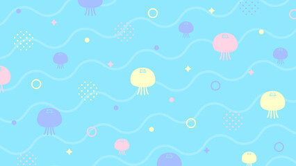 クラゲ 海 かわいい ポップ 夏 配信 サムネイル バナー デザイン 背景 イラスト   © ラムネマテリアル（公式）