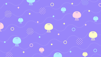 クラゲ 海 かわいい ポップ 夏 配信 サムネイル バナー デザイン 背景 イラスト   © ラムネマテリアル（公式）