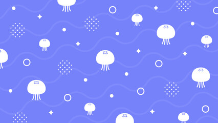 クラゲ 海 かわいい ポップ 夏 配信 サムネイル バナー デザイン 背景 イラスト   © ラムネマテリアル（公式）