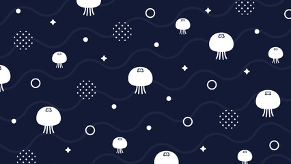 クラゲ 海 かわいい ポップ 夏 配信 サムネイル バナー デザイン 背景 イラスト   © ラムネマテリアル（公式）