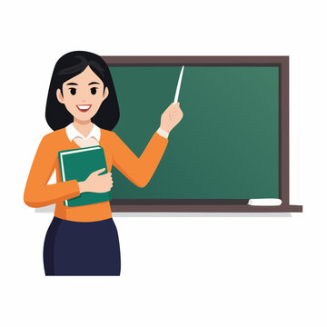 Teacher with Book and Pointer at Chalkboard