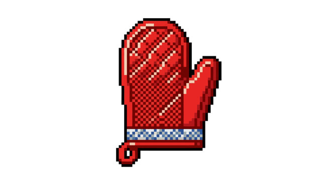 Pixel Art Red Oven Mitt Kitchen Accessory.