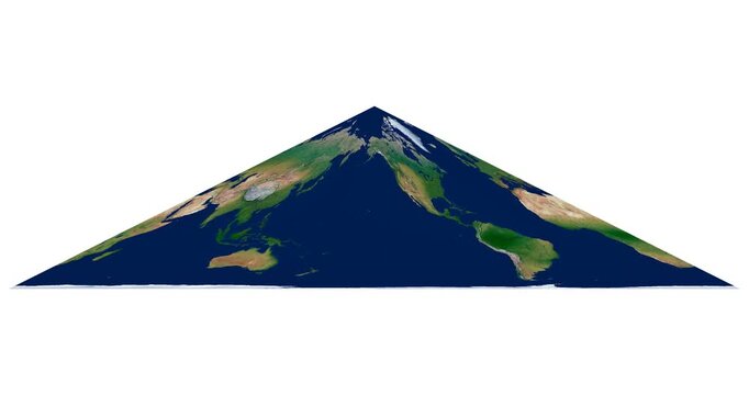 World Map. Collignon equal-area pseudocylindrical projection. Animated longitude rotation of high-detail physical Earth map.
