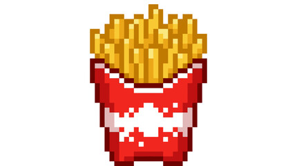 Fototapeta premium Pixel Art French Fries in Red Container.