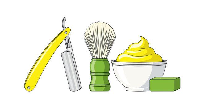 Vintage Shaving Tools: Straight Razor, Brush, Lather Bowl, and Soap