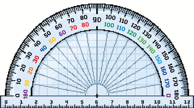 Clear Protractor Tool for Measuring Angles and Drawing Lines.