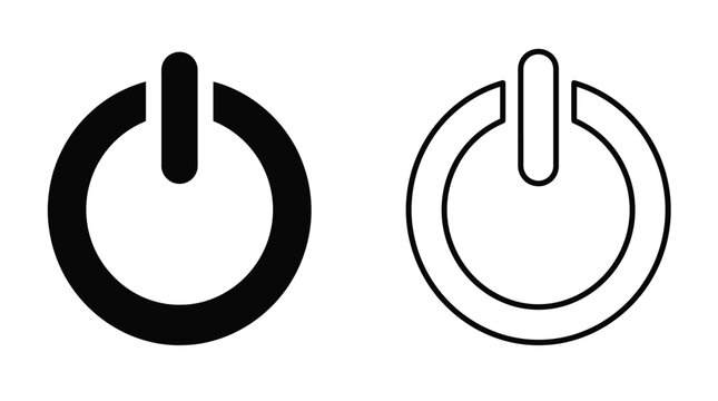 A simple graphic representation of a power symbol in solid black and outline style side by side.
