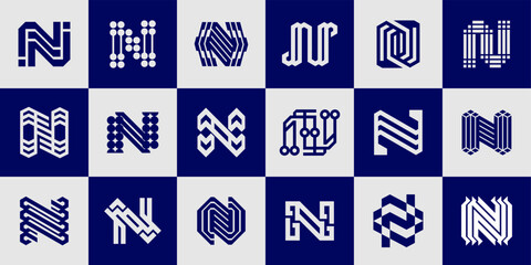 Fototapeta premium Modern technology company letter N logo sign set