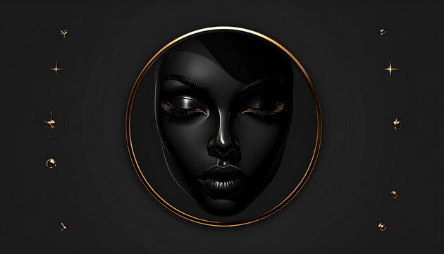 Black woman face with gold accents and closed eyes