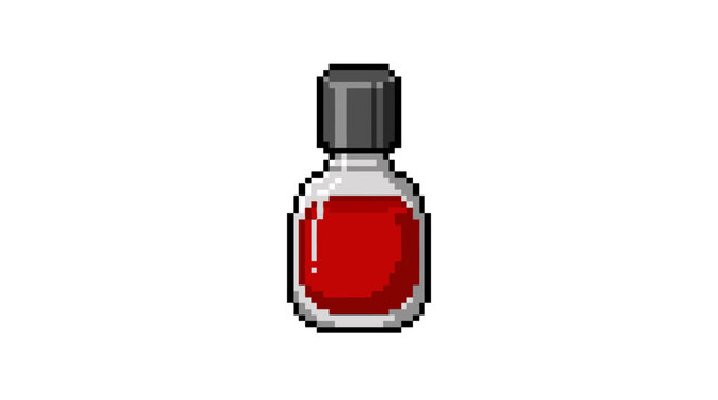 Pixel Art Red Liquid Potion Bottle Icon.