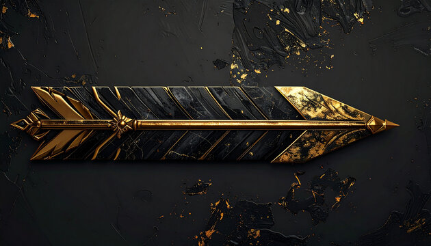Golden arrow with black marble design and pointed tip