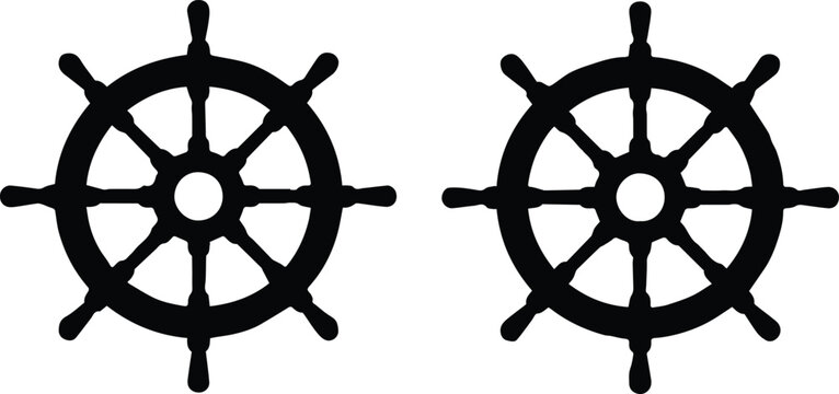 ship wheel nautical icon with compass rose design and anchor crosshair markings in black line art