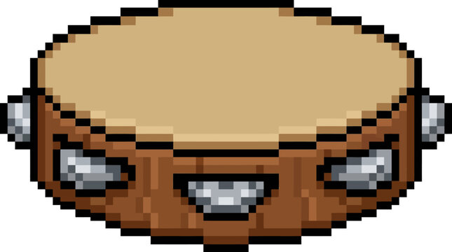 Pixel Art Tambourine Musical Instrument.