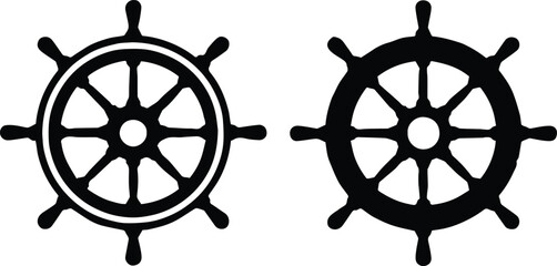 wheels ship icon with black and white design elements featuring wheel, nautical, transportation with vessel and © AIcon Star