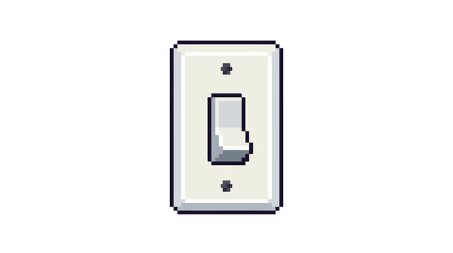 Retro Pixel Art Light Switch Icon Isolated White Background.