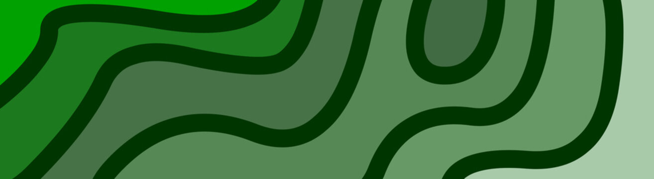 Abstract green topographic map background with dark outline waves. Modern minimalist fluid layer backdrop for nature design.