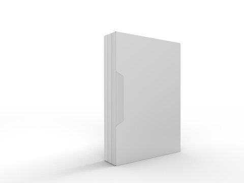 Slipcase book mockup with clean white hardcover packaging on background. Professional branding template ideal for publishing, portfolio presentation, product showcase, ads and print design. 3D render