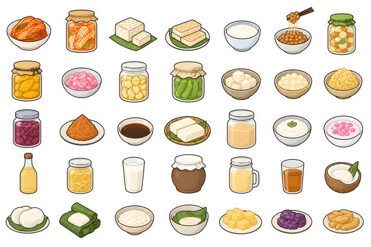 35 icon Fermented Asian Food Icons Set