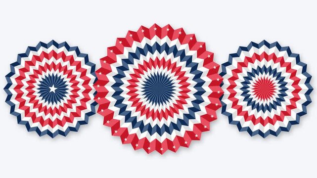 American independence day patriotic USA flag colors patriotic rosettes background loop.