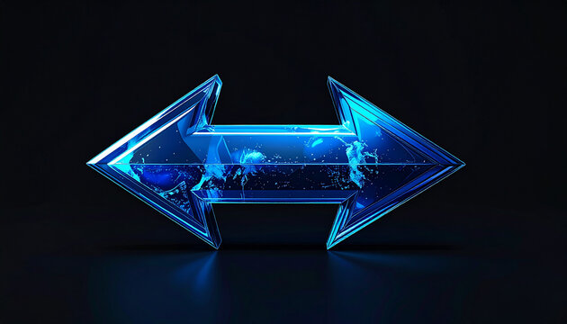 Glowing blue double headed arrow with futuristic cityscape inside