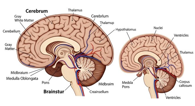 Human Brain Anatomy Cross Section Medical Illustration