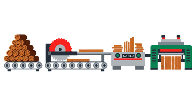Lumber Mill Production Line: Sawmill Machinery Processing Wood Logs into Timber