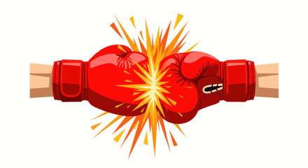 Boxing gloves clashing with explosive impact, symbolizing competition and sport © puat