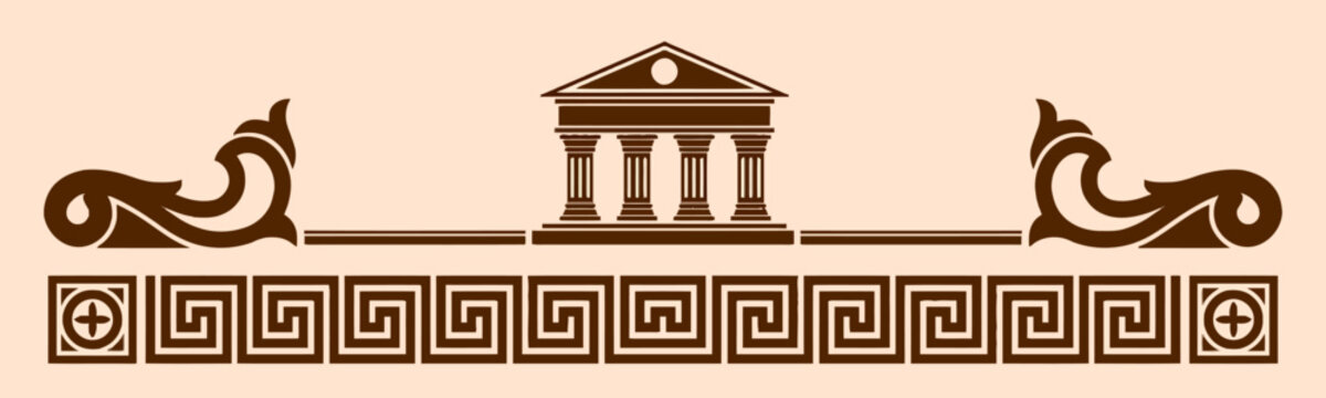 Ancient Greek Temple Border Design with Classical Fret Ornament