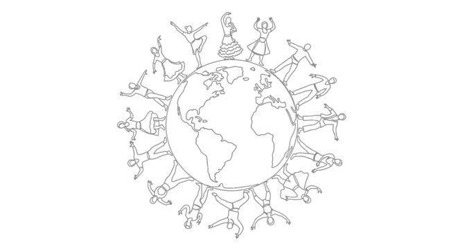 Diverse people holding hands around the globe illustration.