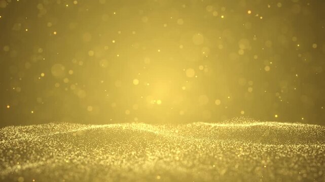 Beauitful endless wavy gold particles landscape with loop blurred dots motion copy space animation background.