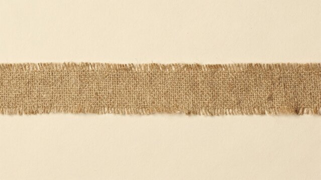 Burlap strip with torn edges on smooth paper field
