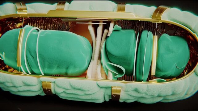 3D stylized mitocondria organelle model with gold accents