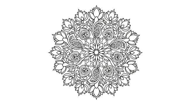 Intricate Paisley Mandala Outline - Traditional Indian Art