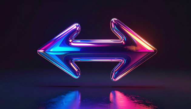 Double arrow neon sign with reflective surface