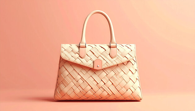 Woven handbag with handle and flap closure