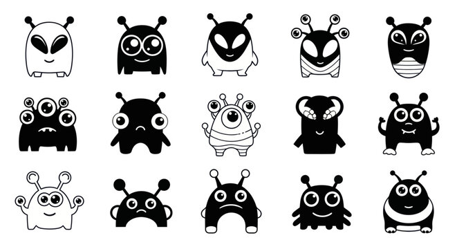 Cute Cartoon Aliens Collection: Funny Monsters, Extraterrestrial Characters, Sci-Fi Doodles