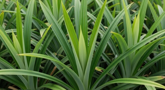 Lush Pandanus Leaves in Tropical Greenery