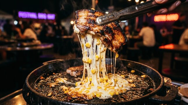 Satisfying Korean BBQ cheese pull craving at the Busan Centum Beer Festival.