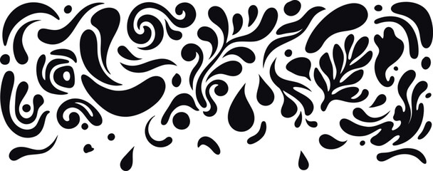 Fototapeta premium Abstract Floral Swirls and Drops Seamless Border Vector Illustration