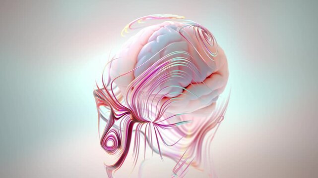 Brain with bright, Pastel sweet colors. structure of the head is forming to enclose the brain. Can be used in medical elements or science, 3D Render.