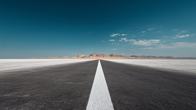 Ai Long view of empty road stretching toward mountains under blue sky with some clouds