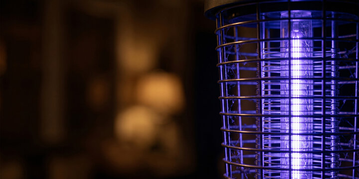 Electric bug zapper with its violet UV glow, summer night porch